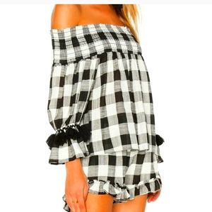 MISA Off Shoulder Genevieve Top M gingham plaid check.  No shorts